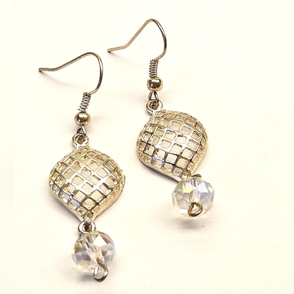 Clear Glass and Silver Beaded Earrings